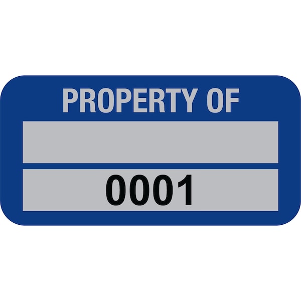 Lustre-Cal PROPERTY OF Label, 5 Alum Dark Blue 1.50in x 0.75in 1 Blank Pad & Serialized 0001-0100, 100PK 253769Ma2Bd0001 - main